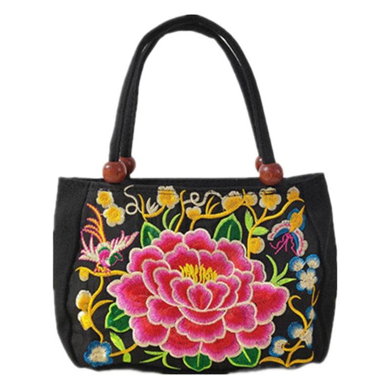 Suministro directo de fábrica bolso de estilo étnico de doble cara bordado lienzo pequeño bolso de mujer casual moda Retro