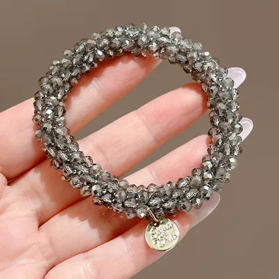 High ponytail non-slip hair tie Saç üçün rezinlər - shimmering-gray-rhinestone-bracelet-and-hair-tie-approx-6cm