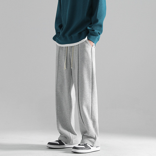 Gray pants for men and women in autumn and winter, new gender-free wide-leg pants, American heavy loose straight sweatpants