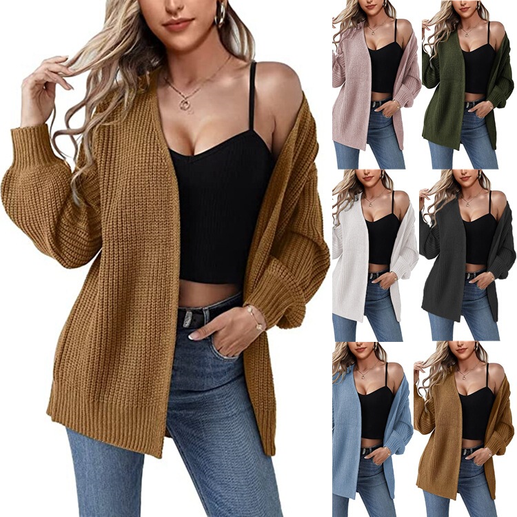 2025 Autumn and Winter Amazon Foreign Trade Women's Loose Long Sleeve Lantern Sleeve Cardigan Oversized Thick Knitted Sweater for Women