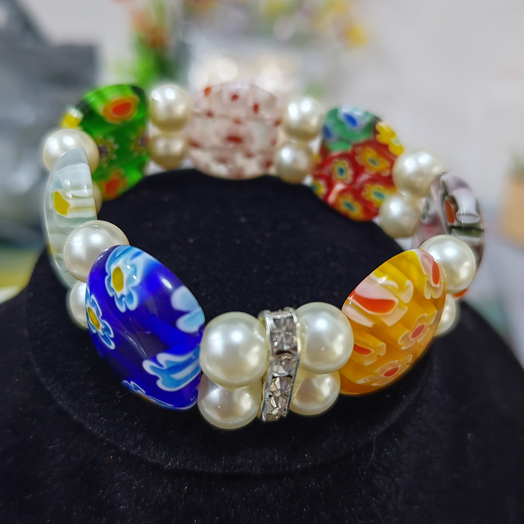 50g Weight Stretch Adjustable Clasp Closure Type Bracelets Classification glass Chain Material 1 Piece Quantity Daily Occasion glass Material Round, Flower Pattern All Seasons Season Women's Gender Handmade Design Pastoral Style Pastoral Round Flower Glass Stretch Adjustable Beaded Bracelets Wholesale 14
