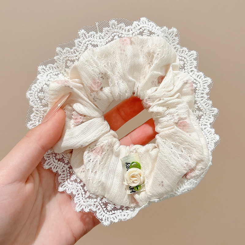 韩风高弹力蕾丝大肠发圈女耐用大方巾头饰皮筋发绳高级感头花发饰|undefined