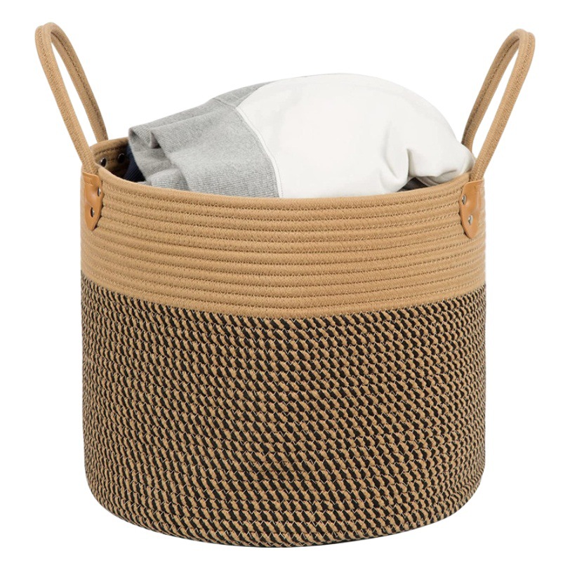 Cesta de almacenamiento tejida de hilo de algodón al por mayor transfronteriza, cesta de almacenamiento de ropa de juguete grande multifuncional para el hogar, cesta de ropa sucia