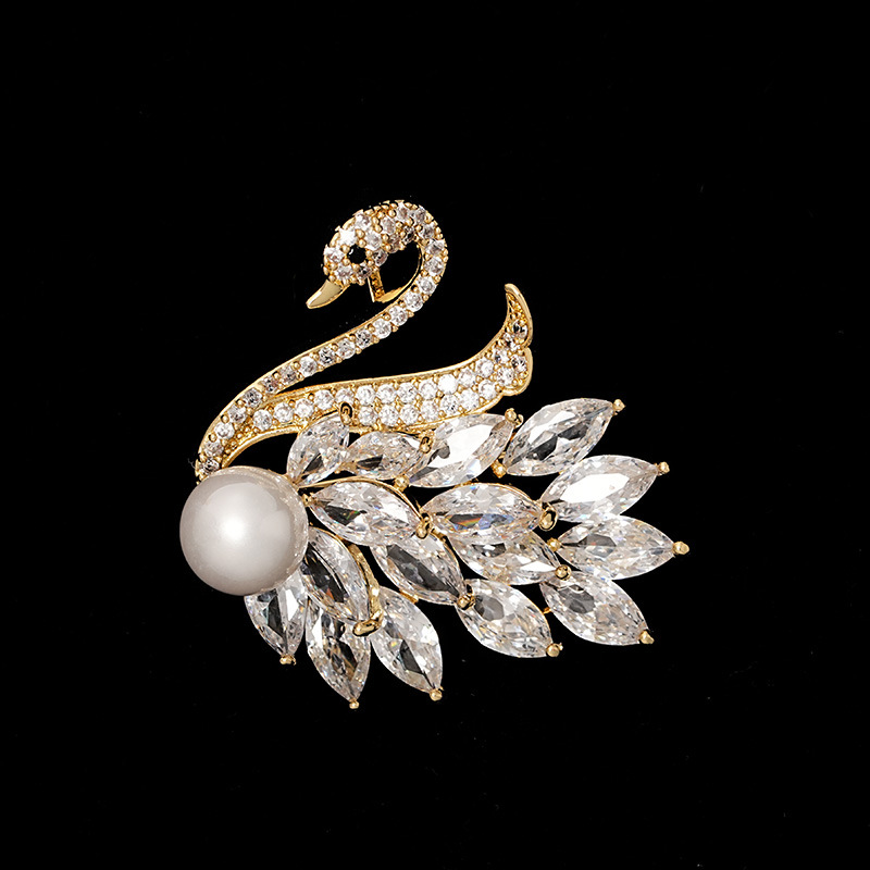 Spilla elegante a forma di cigno con zirconi di alta qualità, accessori per spille da cappotto_voghion.com