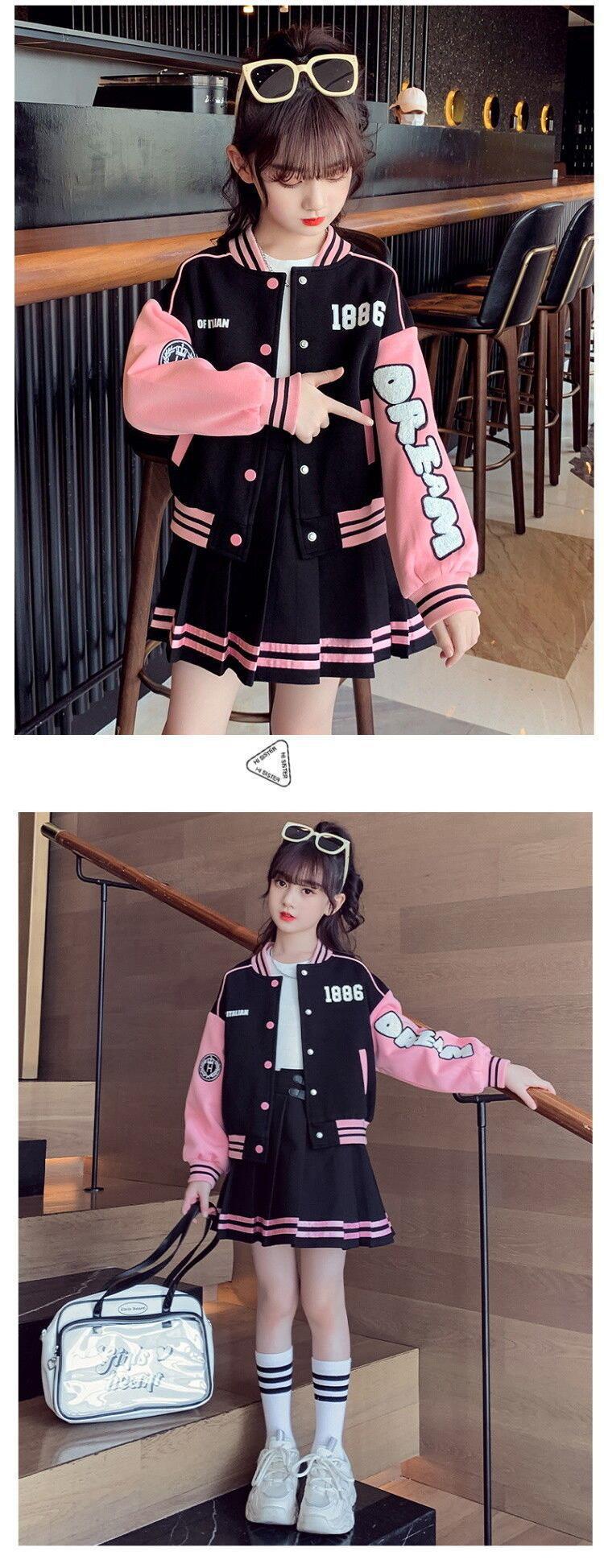 Mädchen-Frühlings- und Herbst-Sportset 2023, neue koreanische Version, Internet-Promi-Baseballjacke, Faltenrock, Kinder_voghion.com