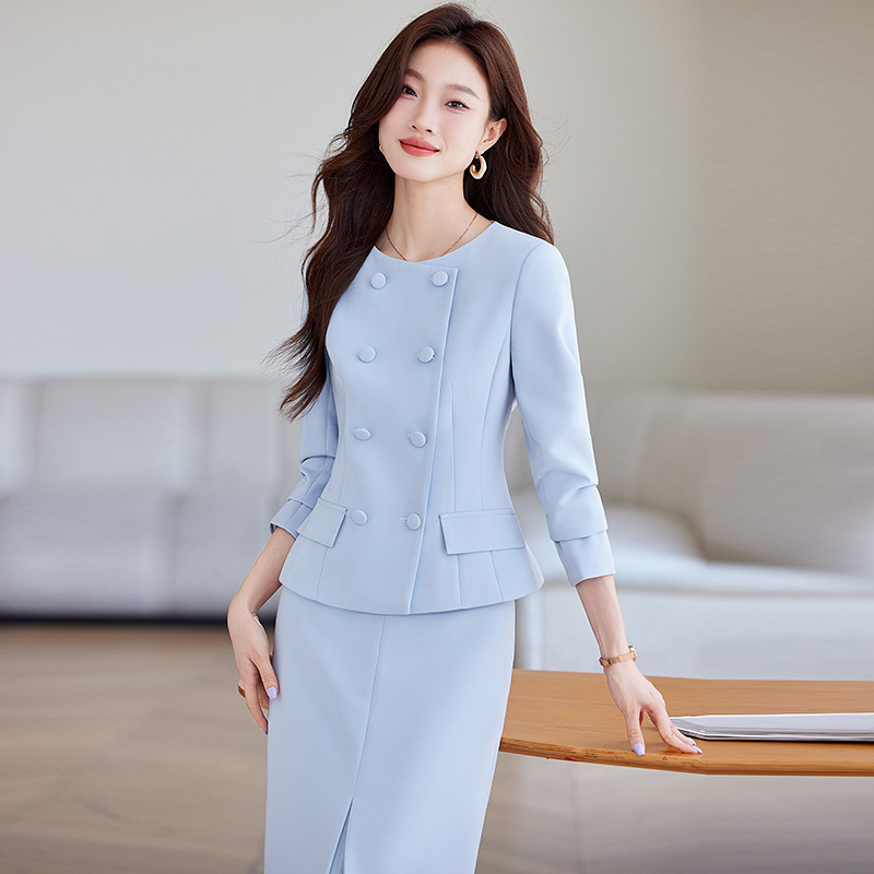 High-grade Blue Suit suit Dress Suit Female Small Fragrant Style Elegant Celebrity Professional Host Dress Overalls