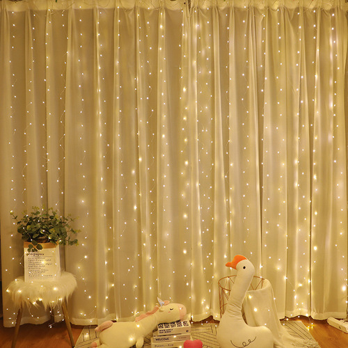 Cross-border 3*3m USB remote control timing led alloy wire curtain light string Christmas room decoration garland light