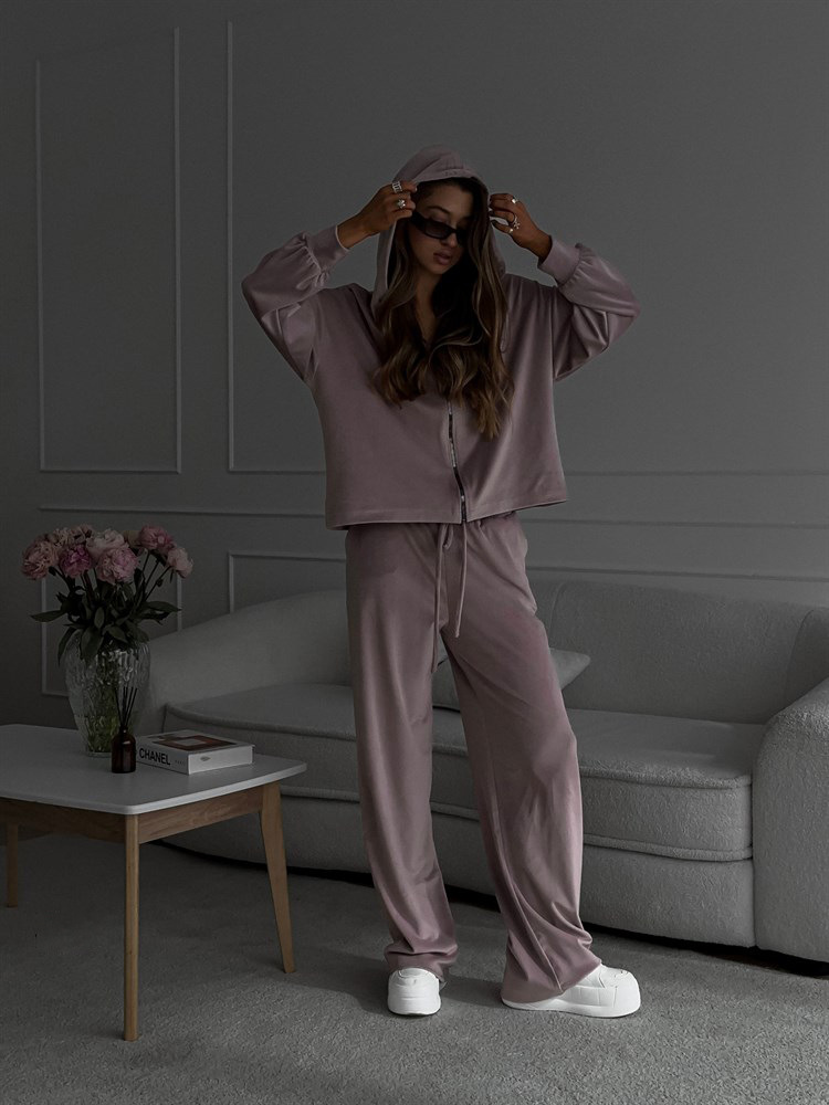 2025 European And American Foreign Trade Casual Autumn Women's Solid Color Sleeve Cardigan Hooded Top Sports Long Pants_ecoleips.com