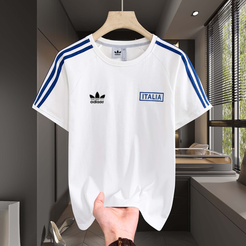 Summer Clover Embroidery T-Shirt Short-Sleeve Unisex Retro Three-Stripe Sports Casual Trendy Brand T-Shirt Round Neck Loose Fit