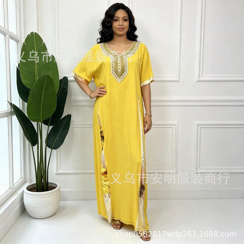 Cross-Border Floral Patchwork Loose-Fitting Long Robe Dress for Women, New African Robe Dress for Women Cross-Border Floral Patchwork Loose-Fitting Long Robe Dress for Women, New African Robe Dress for Women