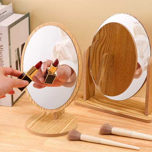 Wooden makeup mirror can be spliced ​​rotating mirror desktop high-definition mirror desktop makeup mirror large princess makeup mirror