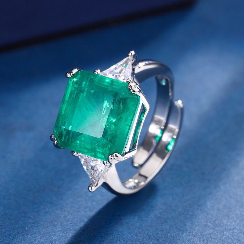 Zhuang Sheng joyas fondo de cobre chapado en oro esmeralda artificial red gang Yuhao con incrustaciones cuadrado 12*12 anillo de la vendimia para las mujeres