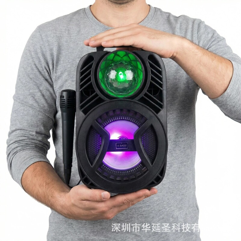 Cross-Border Hot-Selling Product: Black Colorful Bluetooth Karaoke Speaker with Microphone Cross-Border Hot-Selling Product: Black Colorful Bluetooth Karaoke Speaker with Microphone