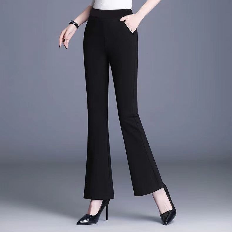 New Spring-Summer 2026 Flared Pants for Petite Women, High-Waisted, Slimming, Black Stretchy Long Pants, Slightly Flared, Elegant, Cropped Length New Spring-Summer 2026 Flared Pants for Petite Women, High-Waisted, Slimming, Black Stretchy Long Pants, Slightly Flared, Elegant, Cropped Length