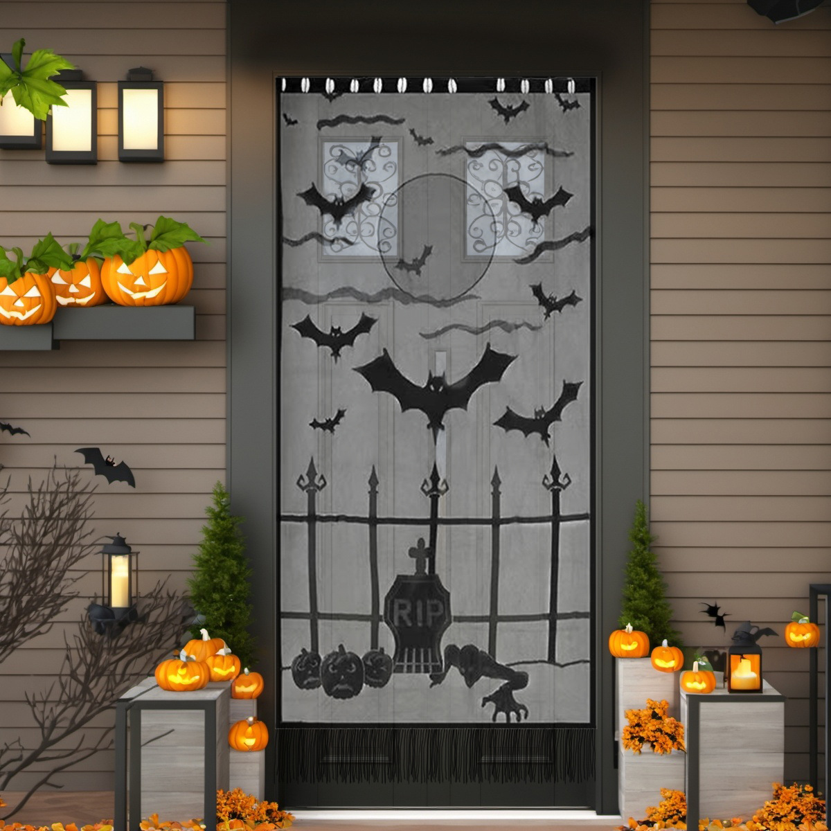 Nuevo estilo europeo y americano cortina de encaje de Halloween Amazon cortina decoración festiva TEMU en stock