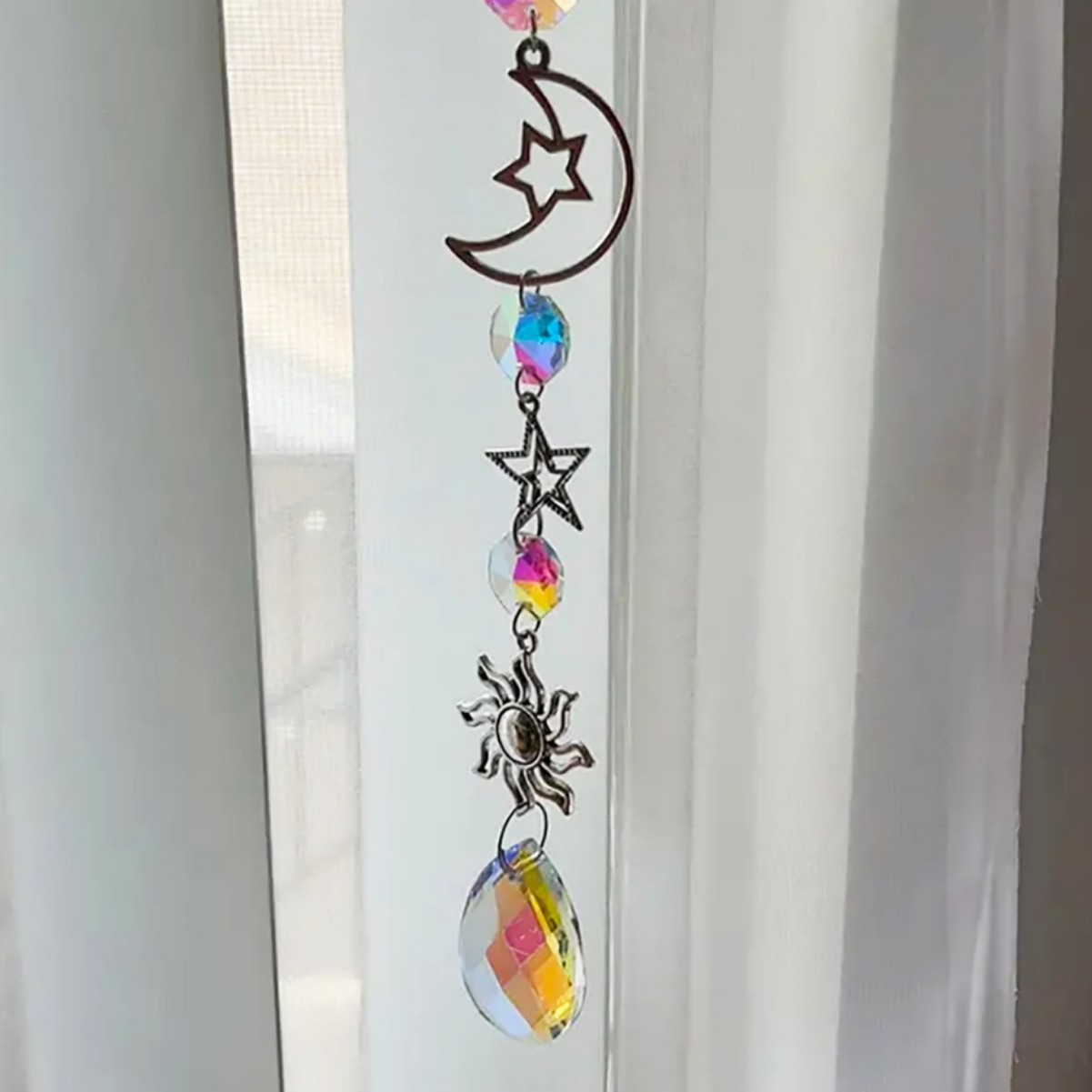 suncatcher Silver Planet Galaxy Sun Moon Stars Crystal Sunlight Catcher Pendant Decoration Wind Chime_voghion.com