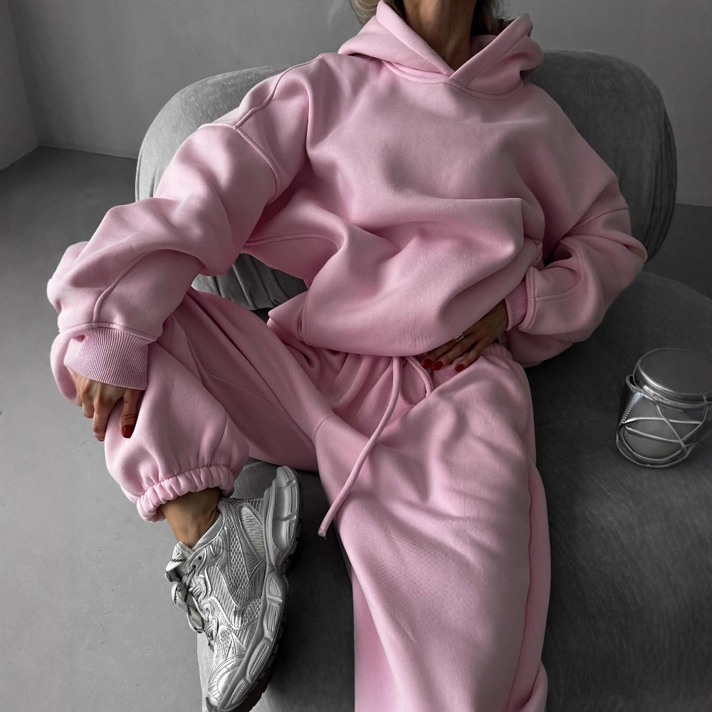 2025 Fall/Winter New European And American Solid Color Long Sleeve Hooded Sweatshirt Women's Fashion Casual Pants Sports_ecoleips.com