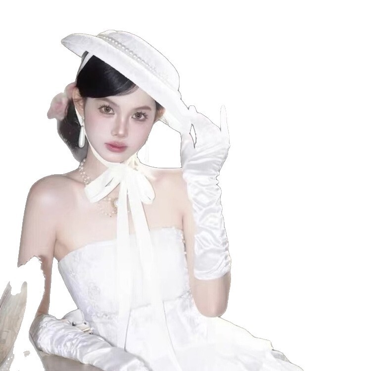 中世宮殿フレンチレトロヘボンレースパールストラップシルクハットイブニングレディドレスヘッドドレス帽子|undefined