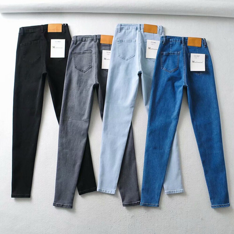European and American elastic tight high waist slimming denim pants women's autumn hip lifting pencil pants women's washed pencil pencil pants European and American elastic tight high waist slimming denim pants women's autumn hip lifting pencil pants women's washed pencil pencil pants