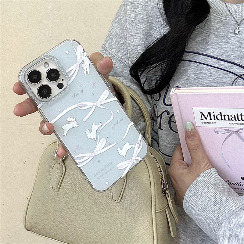 闪粉浅蓝丝带蝴蝶结兔子适用iPhone16苹果15ProMax手机壳14少女13|undefined