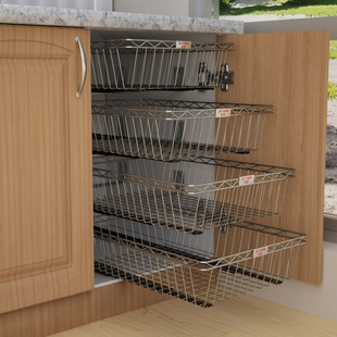 Kitchen Rack Stainless Steel Pull Basket DIY Drawer Storage Seasoning Dishes Homemade Pull Basket Slide Rail Without Drilling