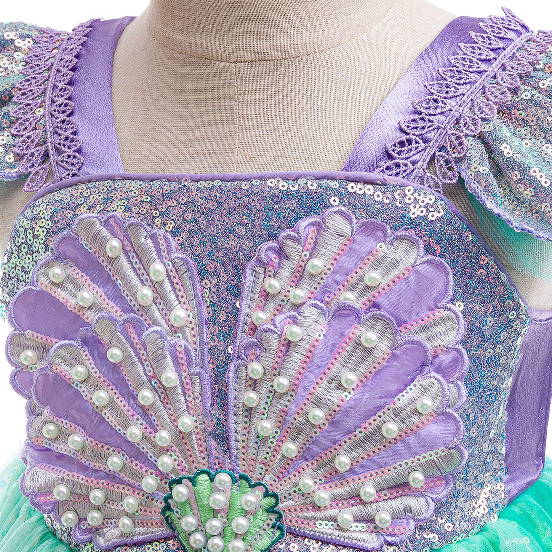 Nuevo vestido de princesa de sirena de niñas con sequillas de malla de camisa de manga de vuelo pequeño vestido luminoso de cosplay image 4