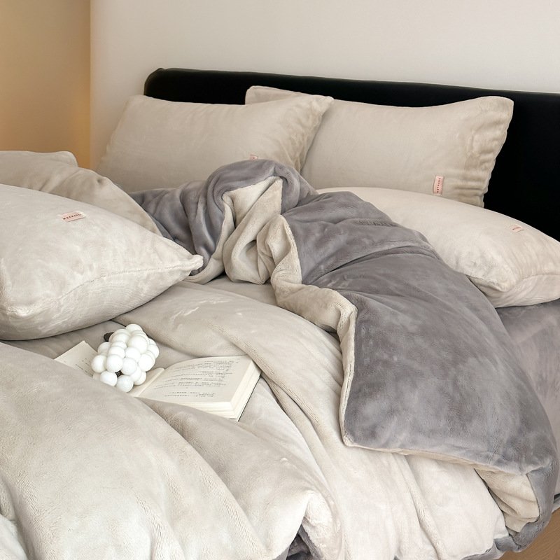 10A antibacteriano invierno leche cama de lana de cuatro piezas con cubierta de edredón caliente engrosada invierno invierno bebé cama de lana de coral