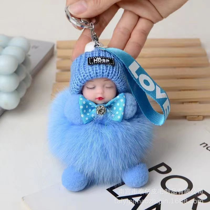 かわいいキツネの毛皮の睡眠人形ペンダント毛玉装飾バッグキーホルダーアクセサリーぬいぐるみペンダントカップルギフト|undefined