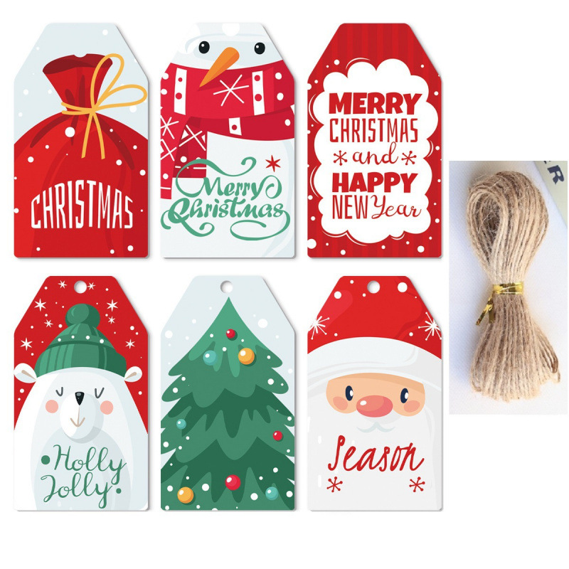 50张+20米麻绳，圣诞节礼品吊牌卡片Merrychristmas创意书签标签