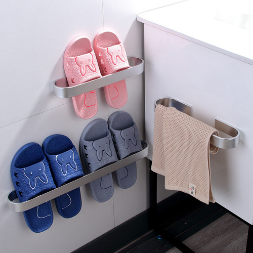 Space aluminum towel bar bathroom aluminum single pole punch-free towel rack slippers wall-mounted storage rack bathroom towel bar