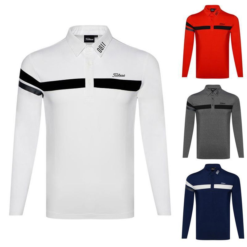 Golf Clothing Autumn and Winter Men's New T-Shirt Sports Polo Shirt Moisture-Wicking Elastic Quick-Drying Long-Sleeved Top