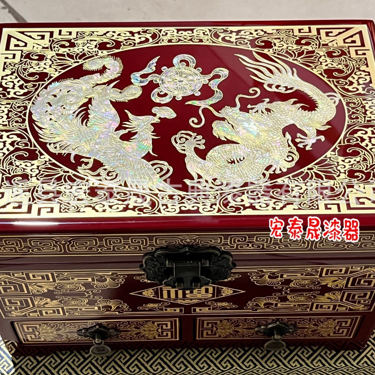 漆器  镶嵌铜丝手表盒  中式会所装饰收纳盒 首饰包装盒包装盒