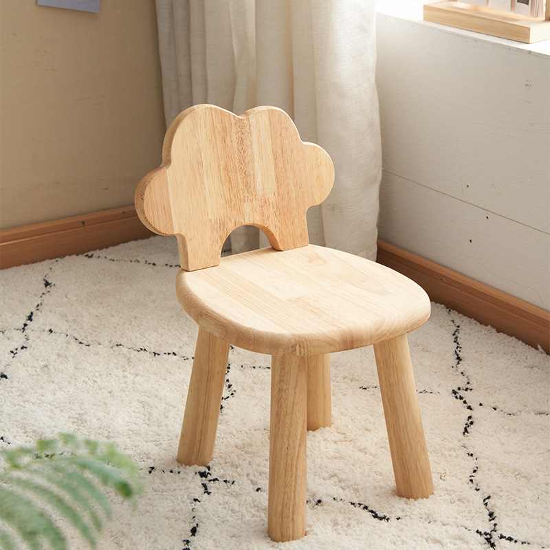 Creative Trendy Solid Wood Stool Modern Shoe-Changing Stool Kindergarten Natural Wood Color Children's Home Backrest Cloud Small Stool