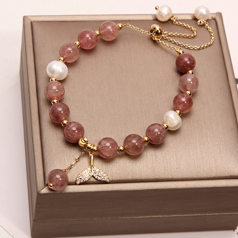Natural freshwater pearl bracelet female strawberry Crystal fishtail bracelet for girlfriend can be pulled