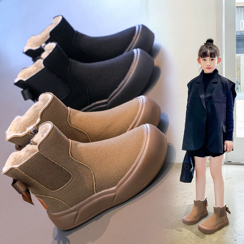 Детская флисовая теплая хлопчатобумажная обувь 2024 зимой