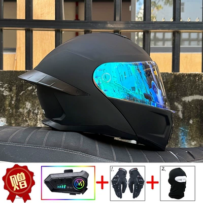 Motosiklet dəbilqələri | touring, suitable for all seasons - m-matte-black-iridescent-blue-night-vision-capable-y10-bluetooth-hard-microphone