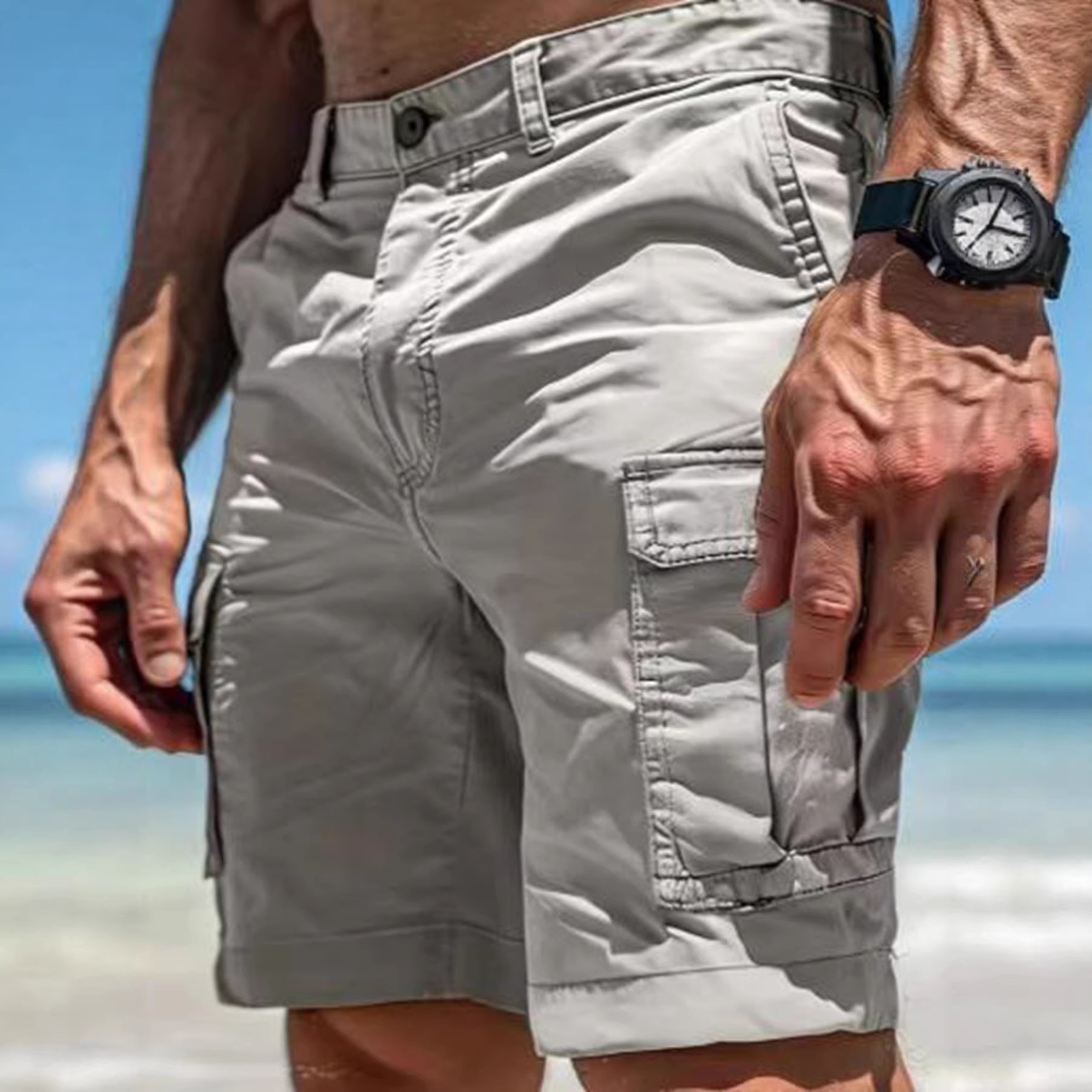 Men's Summer Beach Shorts – Lightweight Woven Fabric, Loose Fit Casual & Sports Shorts With Quick-Dry Technology (Khaki/Grey/Black)_voghion.com