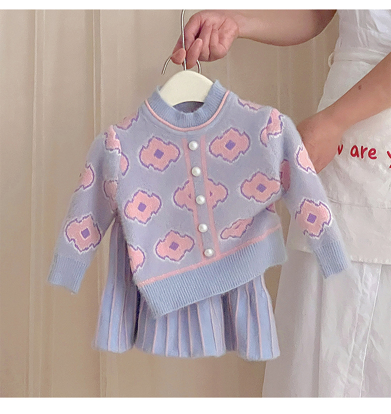 Tröja och veckad kjol set för flickor höst och vinter_voghion.com