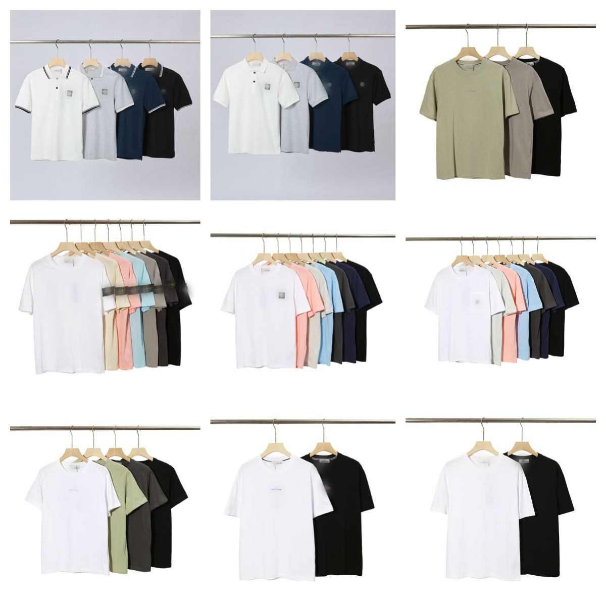 Stone Short-Sleeve T-Shirt with Compass Badge, Loose Round Neck Classic Base Shirt for Men, Combed Cotton, Summer Casual