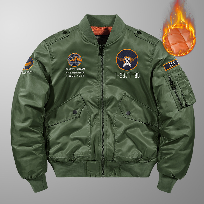 Plus size flight jacket men's autumn and winter fleece-lined thickened baseball uniform outdoor sports leisure workwear jacket cotton-padded coat