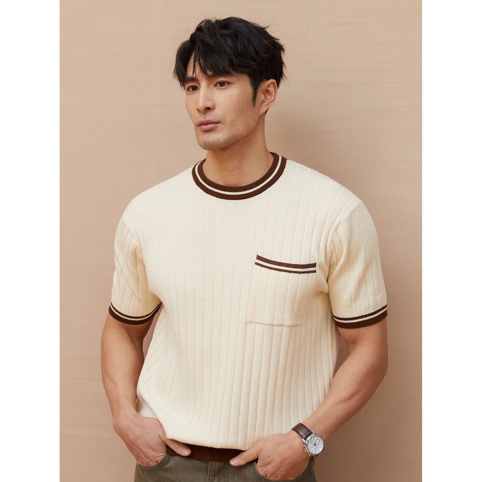Verano nueva camiseta de manga corta para hombres bolsillo de color delgado comercio exterior al por mayor transfronterizo T-shirt