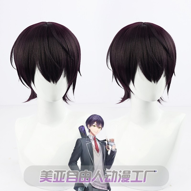 [Free Man] Rainbow Club anchor btuber sword holding knife also cos wig simulation scalp male short dark purple