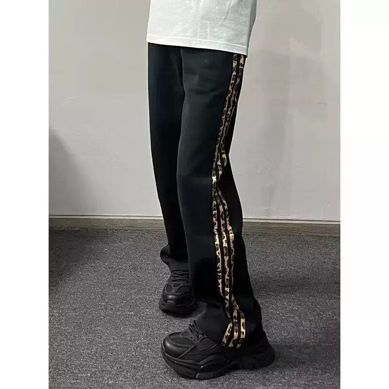 Мужские брюки в стиле американского ретро, камуфляжные полосатые, весна-осень 2025, свободные, широкие, тяжёлый хлопок