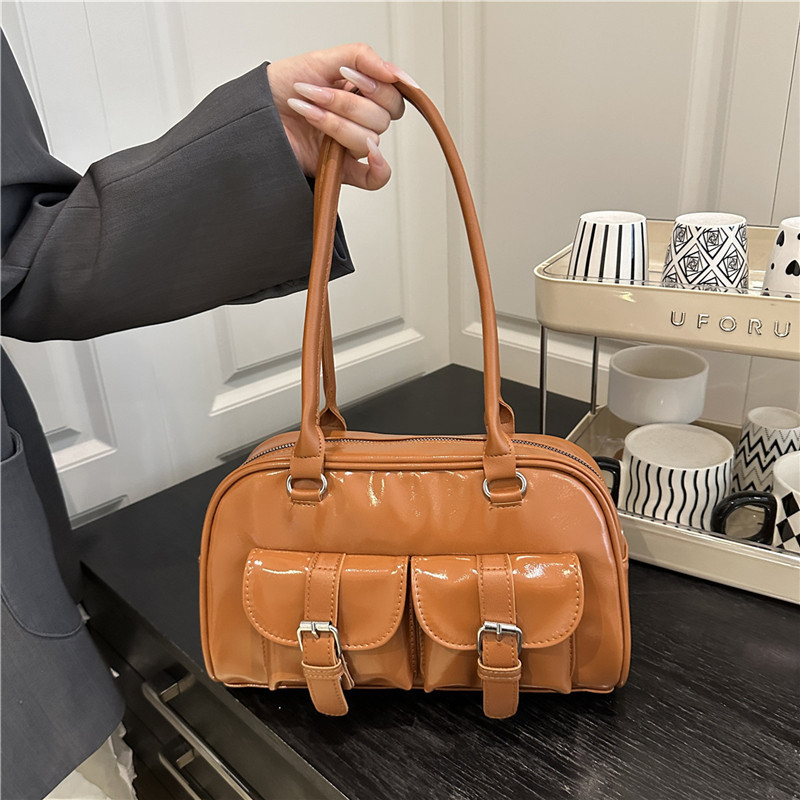 Korean Style Casual Bowling Bag Multi-Pocket Armpit Bag Commuter Handbag Shoulder Bag Large Capacity Boston Bag