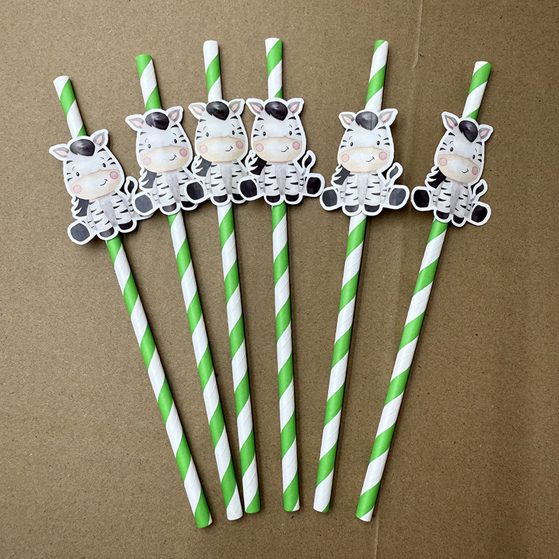 Papel de tarjeta de cebra paja desechable degradable de grado alimenticio fiesta decoración paja postre cóctel paja