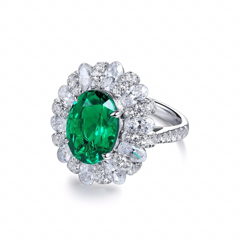 Douyin ホット推奨ザンビア人工栽培 5 カラットのエメラルド リング シルバー メッキ 18K ゴールド合成カラーレディース リング|undefined