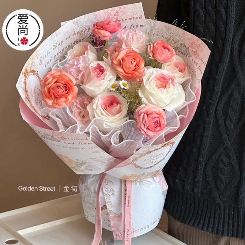三八女神节欧式复古印花包花纸DIY材料鸢飞风暖花束纸鲜花包装纸