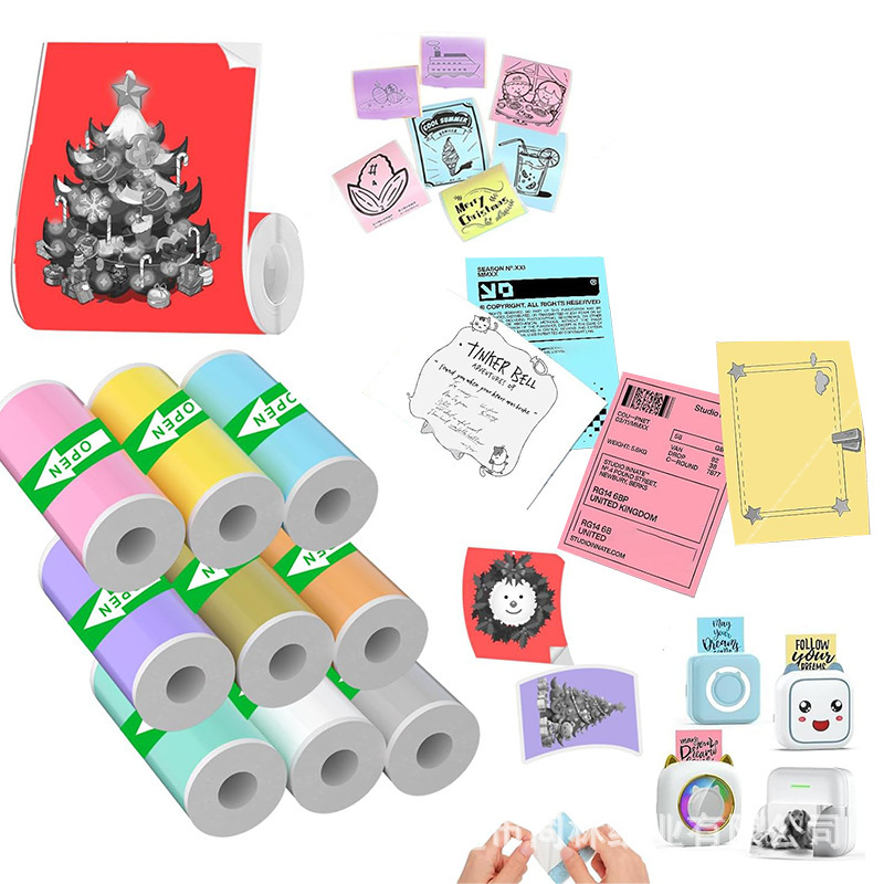 Meow Meow Machine Error Correction Printing Paper 57*25 White Adhesive Continuous Printing Paper Three-Proof Thermal Label Sticker 2inch