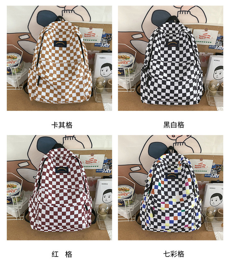 Tide Brand Plaid School Bag Student Backpack High School College Student Campus Hit Color Backpack display picture 26