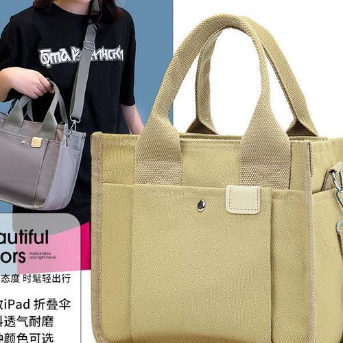 Original Japanese bucket tote canvas bag, simple and versatile, artistic one-shoulder portable lunch box bag for women cross-body